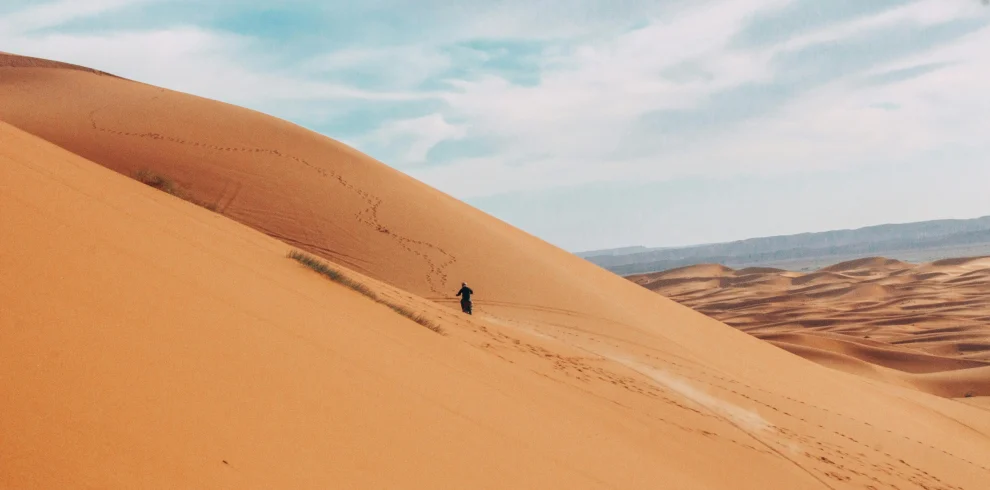 Sunset over dunes during 3 day desert tour from Marrakech to Merzouga